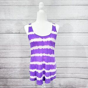 Kirra Dip Dye Tank Top | Purple & White Stripe | Scoop Neck | Medium | Y2K